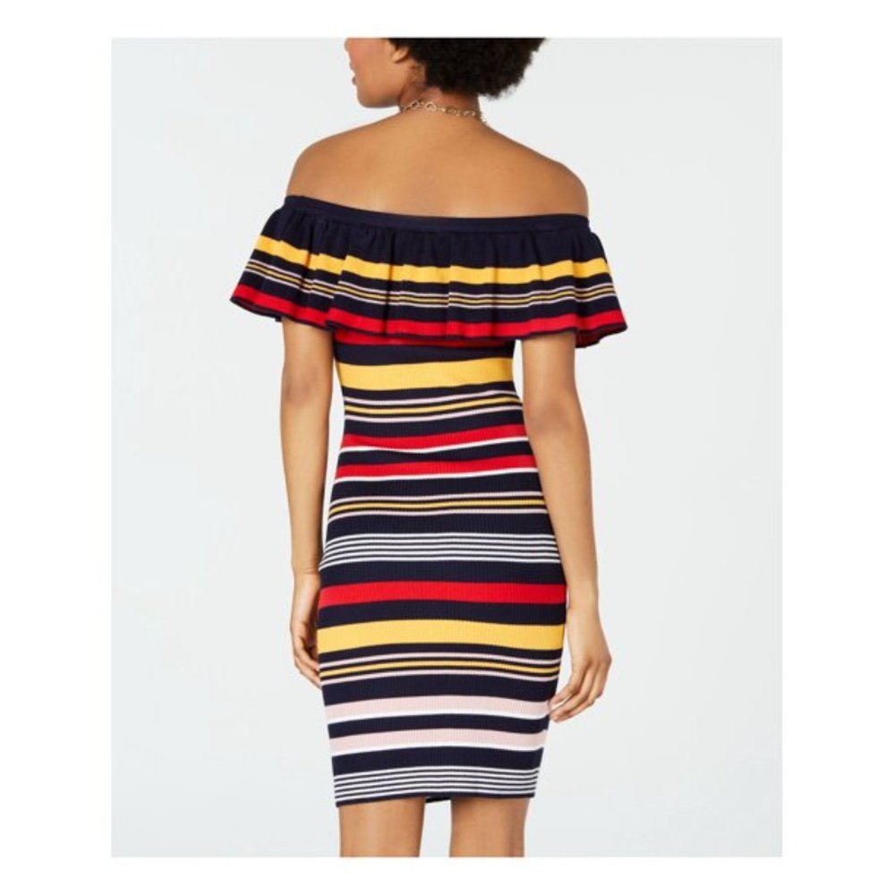 Sweater Dress M / S ALMOST FAMOUS Retro Striped Off The Shoulder Mini Body Con - Picture 3 of 9